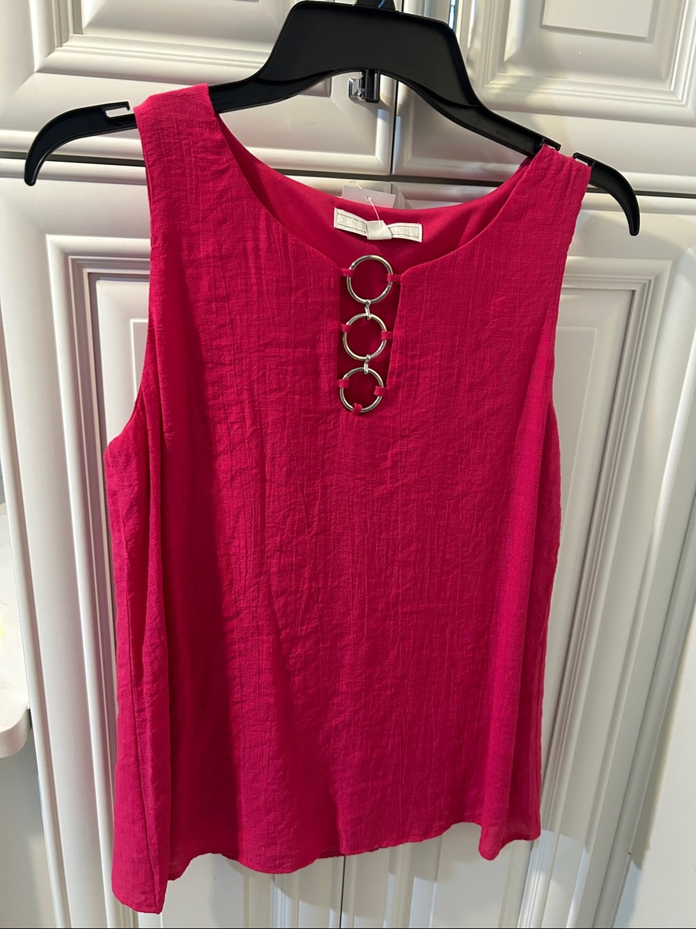 Hot Pink Sleeveless Tank with Silver Ring Accent